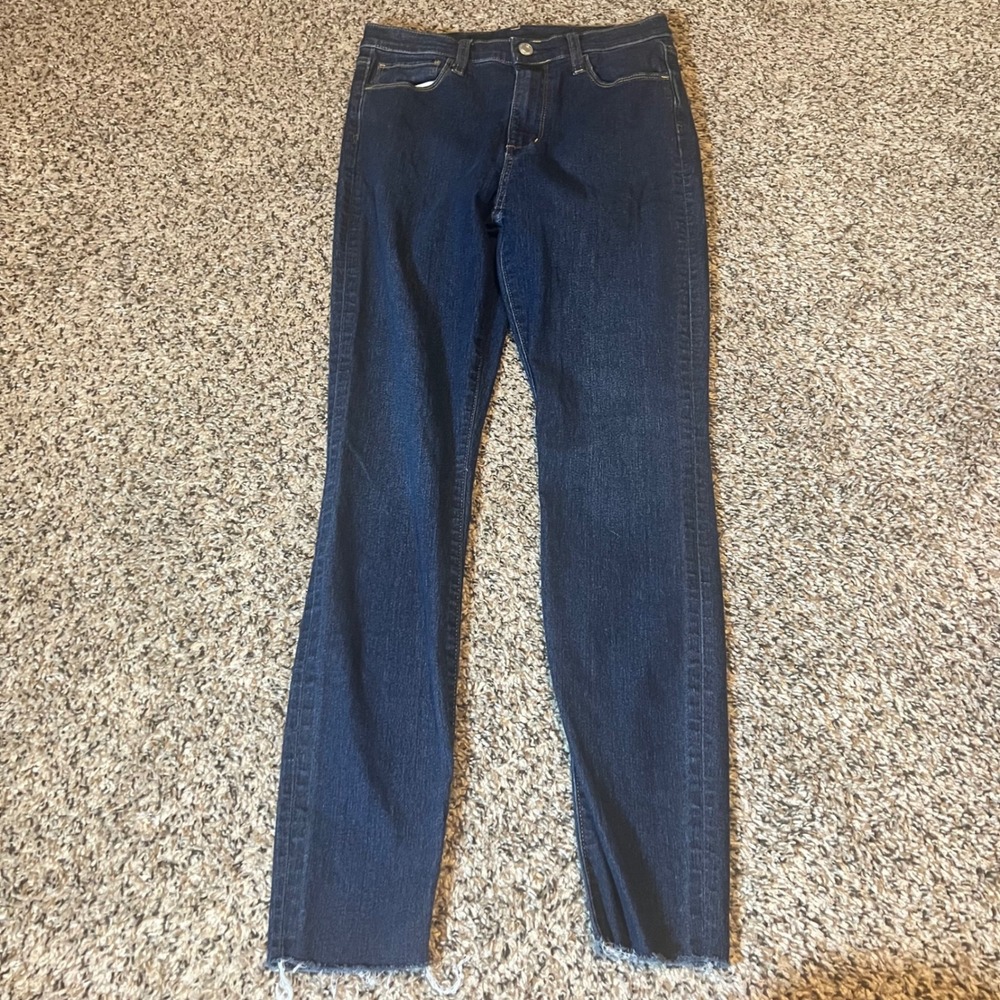 GAP‎ Denim High Rise Jegging Jeans Women's Size 26R Dark Wash Frayed Hem
